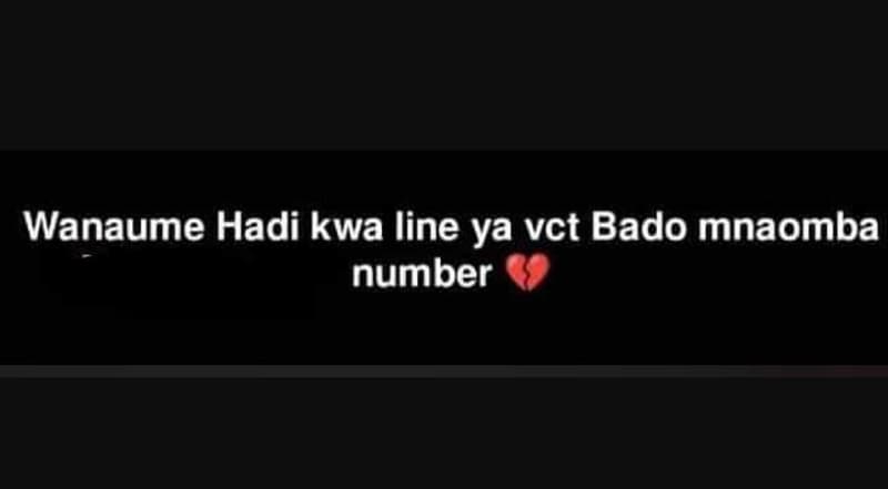 Wanaume hadi kwa line ya vct bado mnaomba number