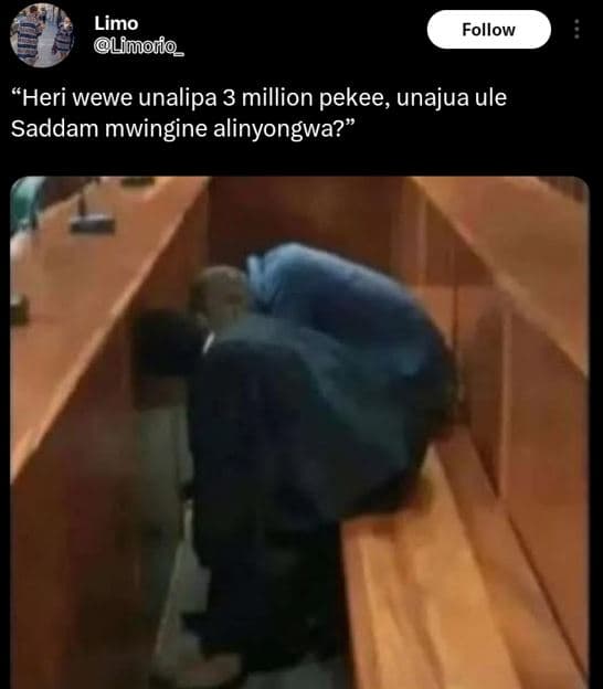 Limo lfmorio_ follow 'heri wewe unalipa 3 million pekee unajua ule saddam mwingi