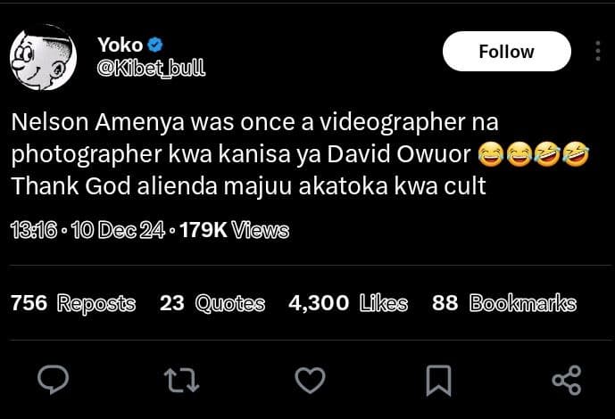 Yoko kibet_bull follow nelson amenya was once a videographer na photographer kwa