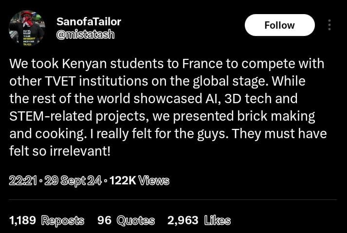 Sanofatailor mistatash follow we took kenyan students to france to compete with
