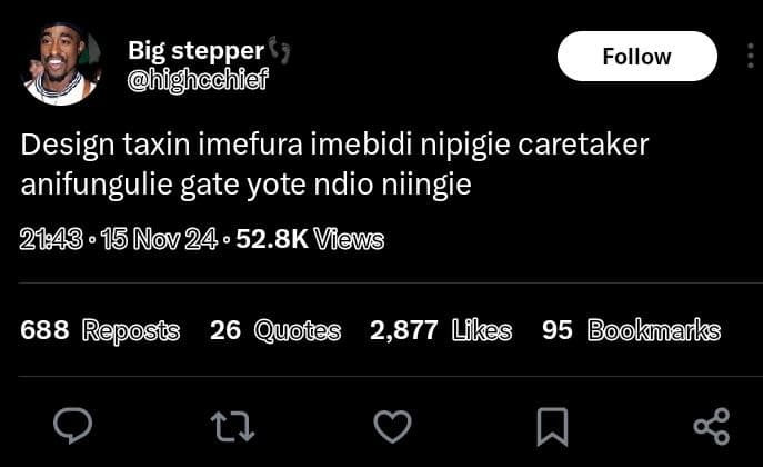 Big stepper highcchief follow design taxin imefura imebidi nipigie caretaker ani