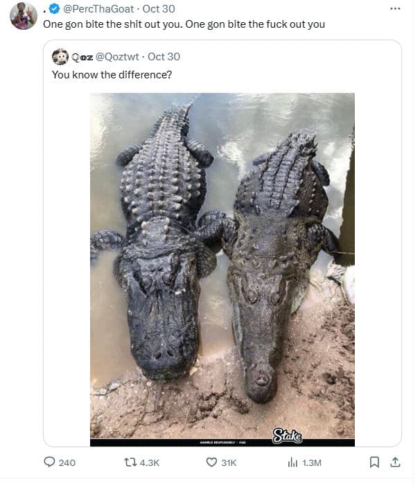 Percthagoat oct 30 one gon bite the shit out you. one gon bite the fuck out you