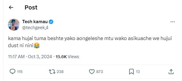 Post tech kamau techgeek 4 kama hujai tuma beshte yako aongeleshe mtu wako asiku