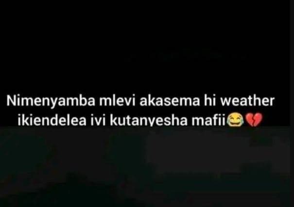 Nimenyamba mlevi akasema hi weather ikiendelea ivi kutanvesha mafii