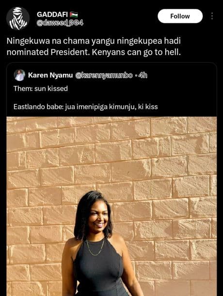 Gaddafi daveedo04 follow ningekuwa na chama yangu ningekupea hadi nominated pres