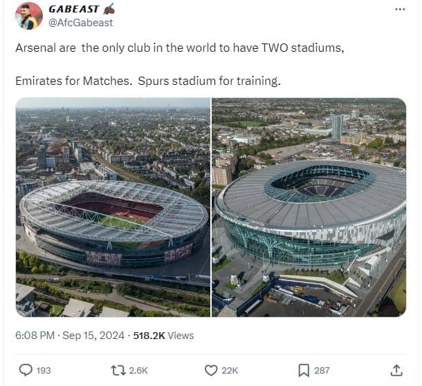 Gabeast afcgabeast arsena are the only club in the world to have two stadiums em