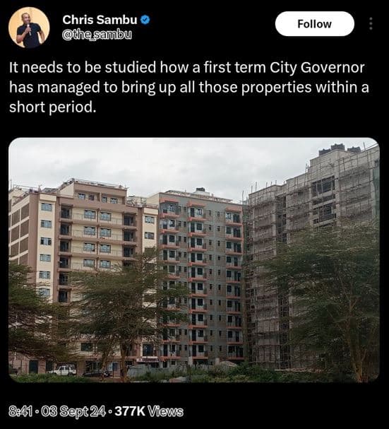 Chris sambu tesambu follow it needs to be studied how a first term city governor