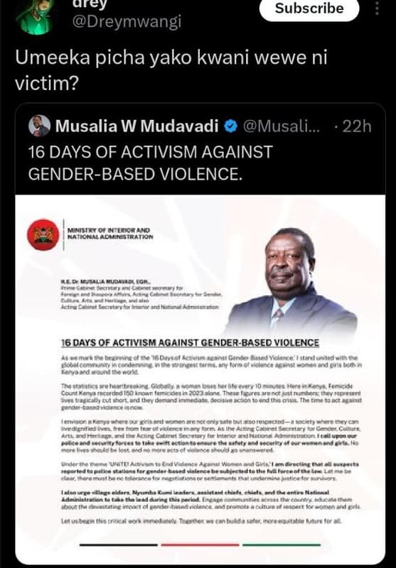 Urey dreymwangi subscribe umeeka picha yako kwani wewe ni victim? musalia w muda