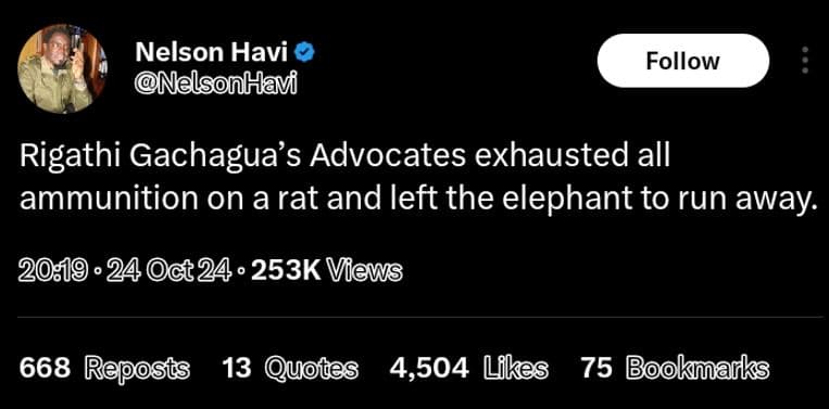Nelson havi nelsonhlavi follow rigathi gachagua's advocates exhausted all ammuni