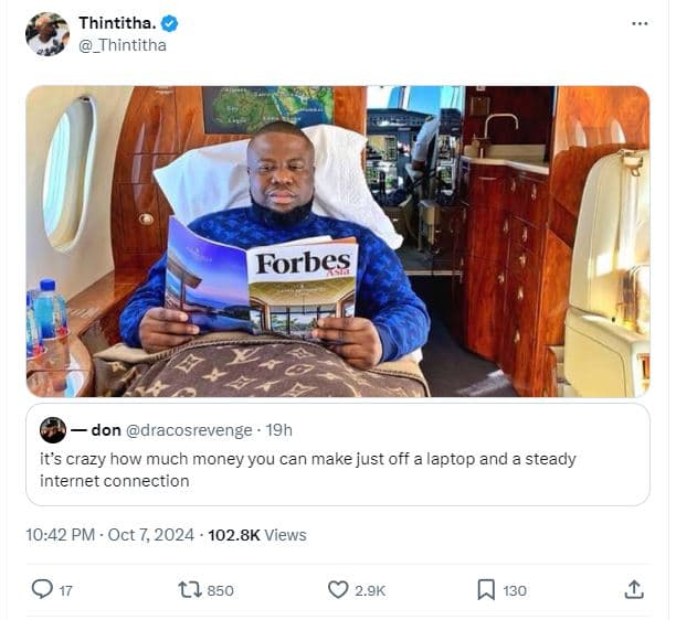 Thintitha thintitha forbes don dracosrevenge 19h it's crazy how much money you c