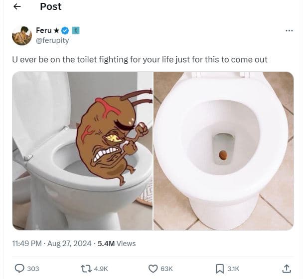 Post feru ferupity u ever be on the toilet fighting for your life just for this