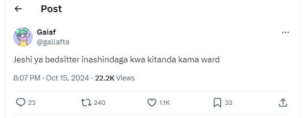 Post galaf gallafta jeshi ya bedsitter inashindaga kwa kitanda kama ward 8.07 pm