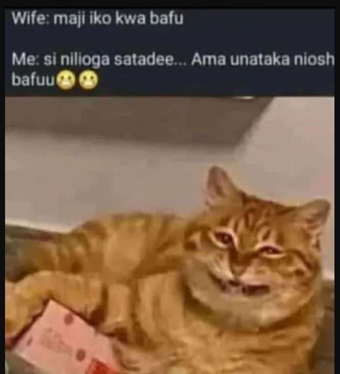 Wife majl iko kwa bafu me si nilioga satadee ama unataka niosh baluu