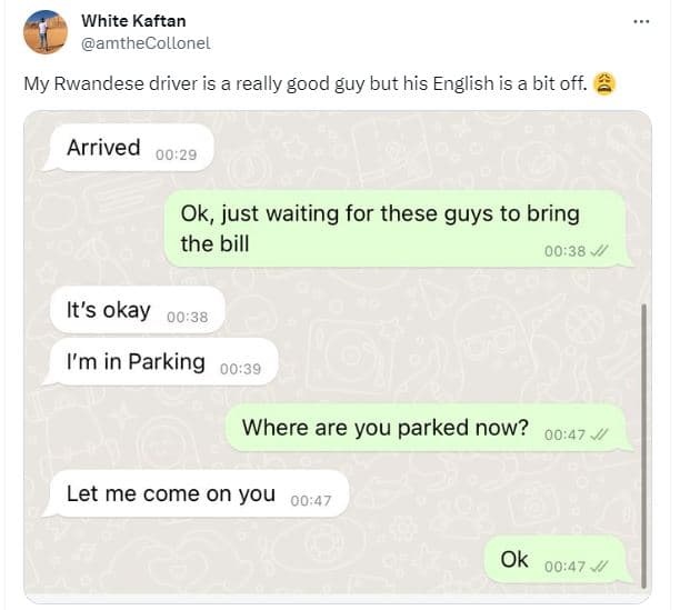 White kaftan amthecollonel my rwandese driver is a really good guy but his engli