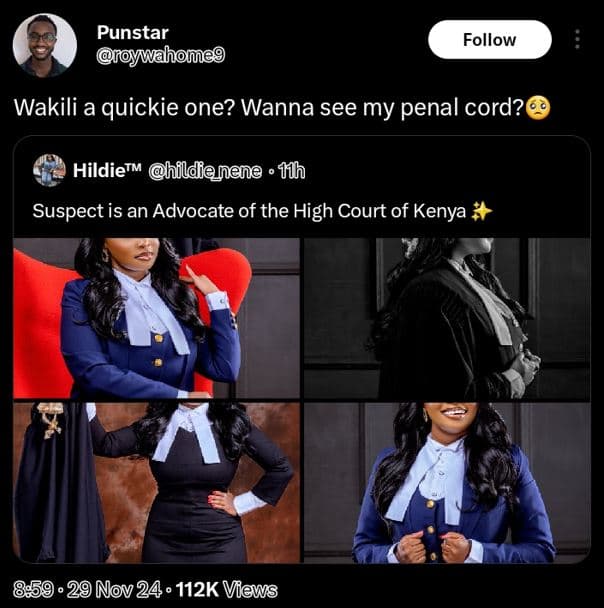 Punstar wahone9 follow wakili a quickie one? wanna see my penal cord? hildietm h