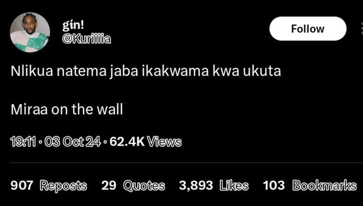 Gín! kurifiia follow nlikua natema jaba ikakwama kwa ukuta miraa on the wall 03