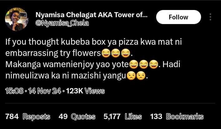 Nyamisa chelagat aka tower of nyamisahela follow ifyou thought kubeba box ya piz