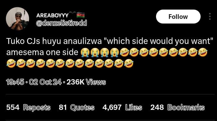 Areaboyyy denzelfisiredd follow tuko cjs huyu anaulizwa which side would you wan
