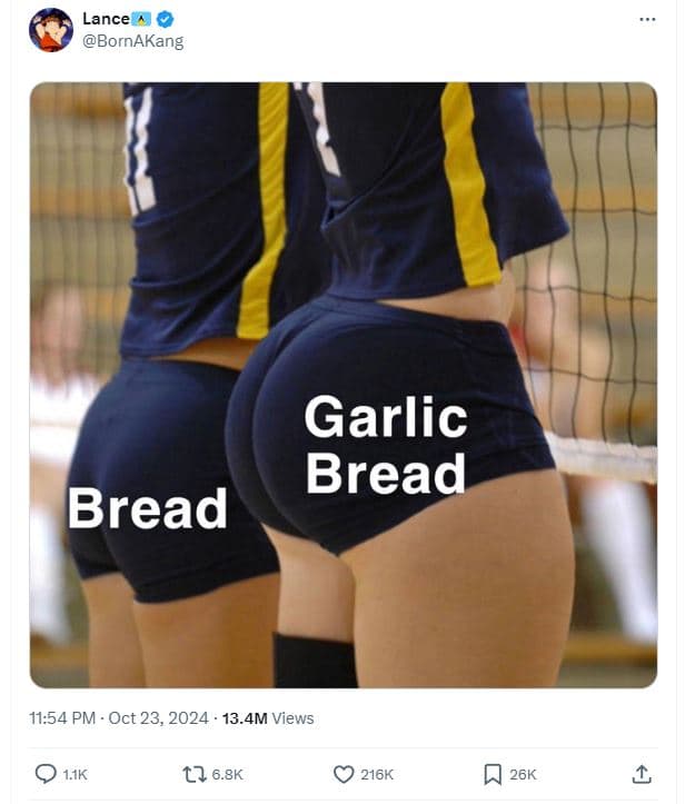 Lance bornakang garlic bread bread 11.54 pm . oct 23, 13.4m views o1k t2 6.8k 21