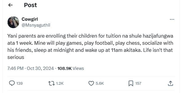 Post cowgirl msnyaguthii yani parents are enrolling their children for tuition n