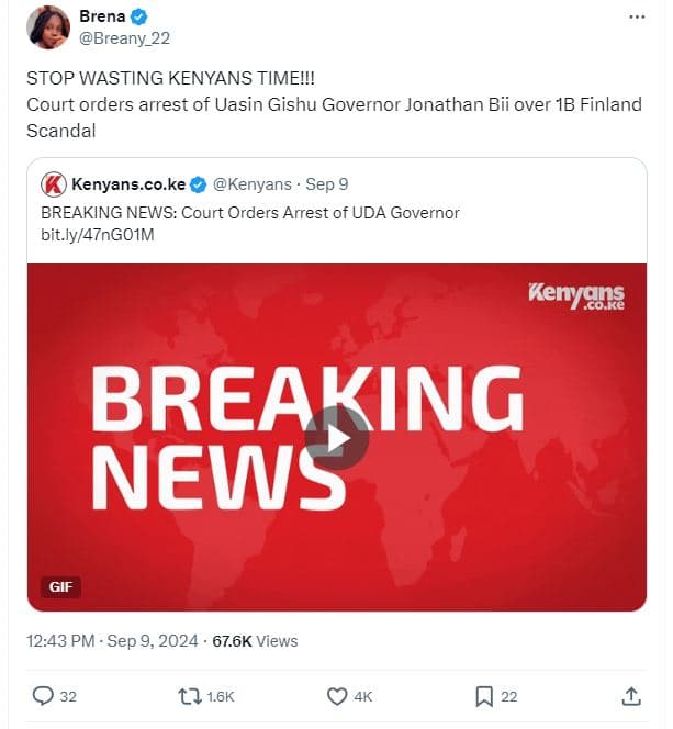 Brena breany_22 stop wasting kenyans timei! court orders arrest of uasin gishu g