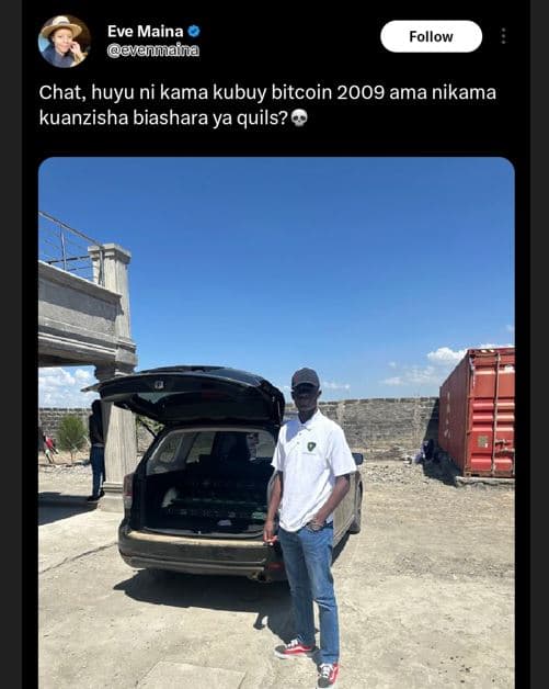 Eve maina evaunaina follow chat, huyu ni kama kubuy bitcoin ama nikama kuanzisha