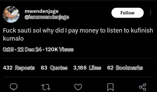 Mwendenjage fammwendenjage follow fuck sauti sol why did pay money to listen to