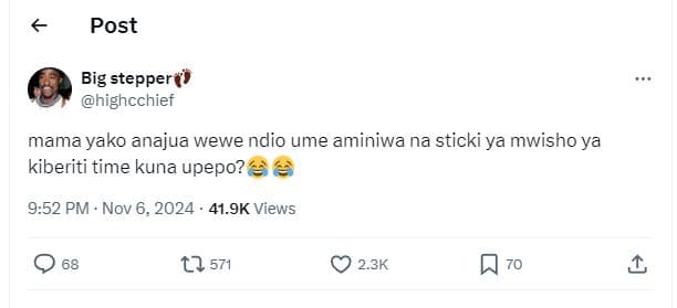 Post big stepperv highcchief mama 'yako anajua wewe ndio ume aminiwa na sticki y