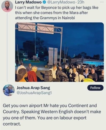 Larry madowo larrymadowo . 23h ican't wait for beyonce to pick up her bags like