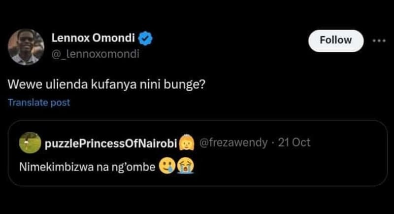 Lennox omondi _lennoxomondi follow wewe ulienda kufanya nini bunge? translate po