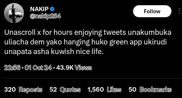 Nakip akip254 follow unascroll x for hours enjoying tweets unakumbuka uliacha de
