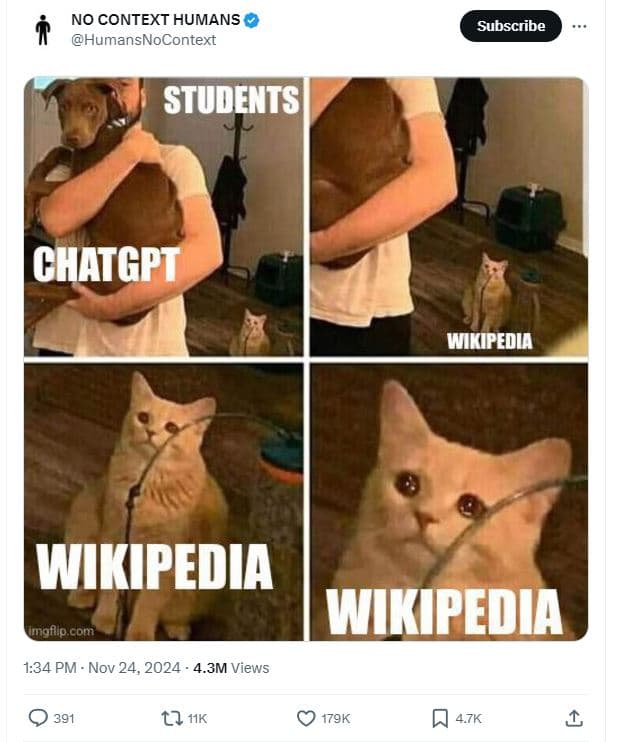 No context humans humansnocontext subscribe students chatgpt wikipedia wikipedia