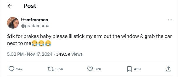 Post itsmfmaraaa pradamaraa sik for brakes baby please ill stick my arm out the