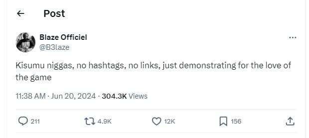 Post blaze officiel b3laze kisumu niggas no hashtags, no links, just demonstrati