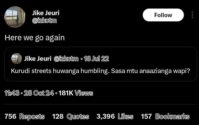 Jike jeuri izkctm follow here we g0 again jike jeuri izkcu 18jul 22 kurudi stree