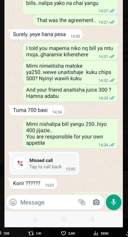 Bills.nalipa yako na chai yangu 14.27 that was the agreement.. 14.27 surelyyeye