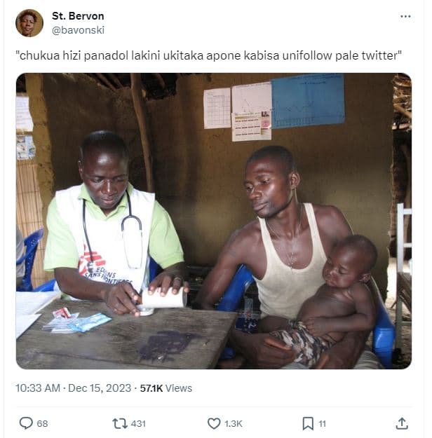 St. bervon bavonski chukua hizi panadol lakini ukitaka apone kabisa unifollow pa