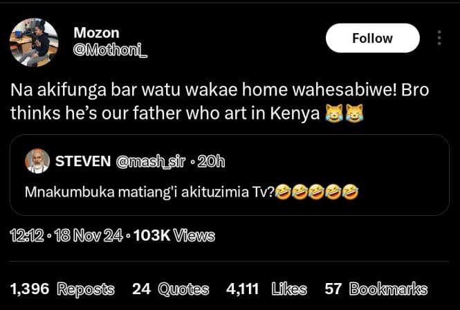 Mozon mothoni follow na akifunga bar watu wakae home wahesabiwe! bro thinks he's