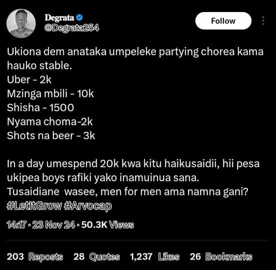 Degrata 'degraca254 follow ukiona dem anataka umpeleke partying chorea kama hauk