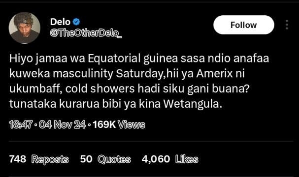 Delo theothedelo_ follow hiyo jamaa wa equatorial guinea sasa ndio anafaa kuweka
