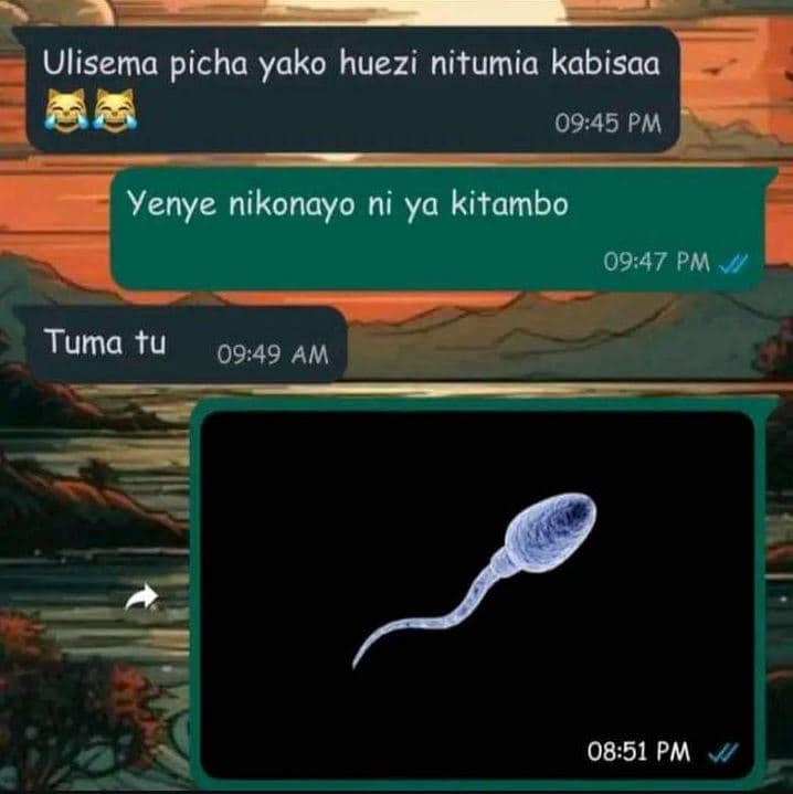 Ulisema picha yako huezi nitumia kabisaa 09,45 pm yenye nikonayo ni ya kitambo 0