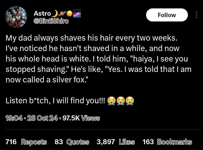 Astro bfndshiro follow my dad always shaves his hair every two weeks . i've noti