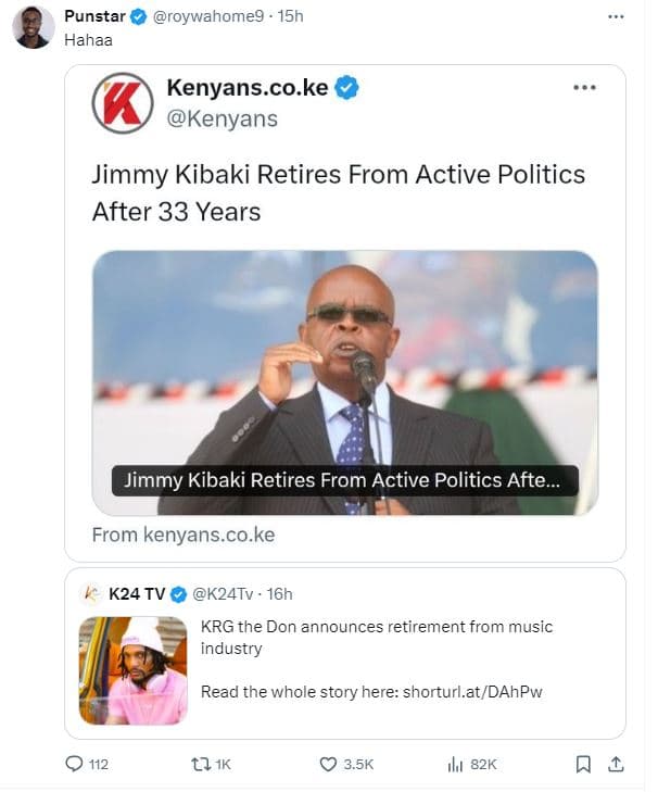 Punstar hahaa roywahomeg 15h kenyans.co.ke kenyans jimmy kibaki retires from act