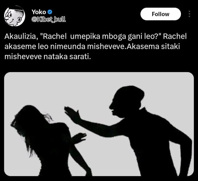 Yoko kibet_uu follow akaulizia, rachel umepika mboga gani leo? rachel akaseme le