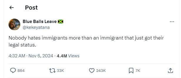 Post blue balls leave kekeyatana nobody hates immigrants more than an immigrant