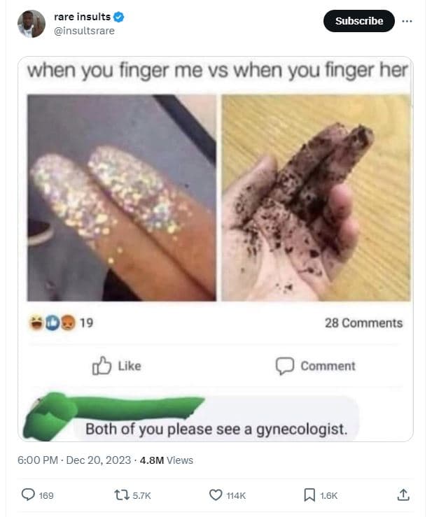 Rare insults insultsrare subscribe when you finger me vs when you finger her 19