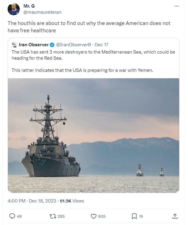 Mr. g maumauveteran the houthis are about to find out why the average american d