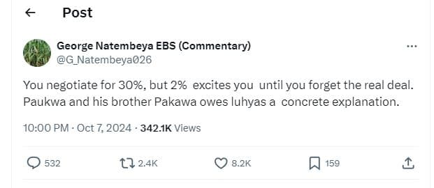 Post george natembeya ebs commentary g_natembeya026 you negotiate for 30, but 2