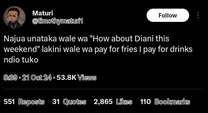 Maturi tmodymaturi follow najua unataka wale wa how about diani this weekend lak