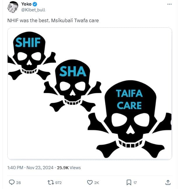 Yoko kibet_bull nhif was the best. msikubali twafa care shif sha taifa care 1.40